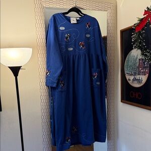 Michael Simon Blue Long Sleeve Dress with Embroidered Details